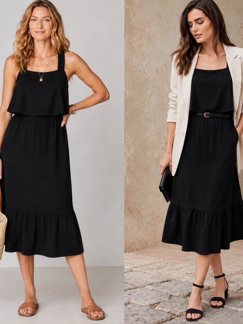 J.Jill Black Tiered Ruffle Dress Medium